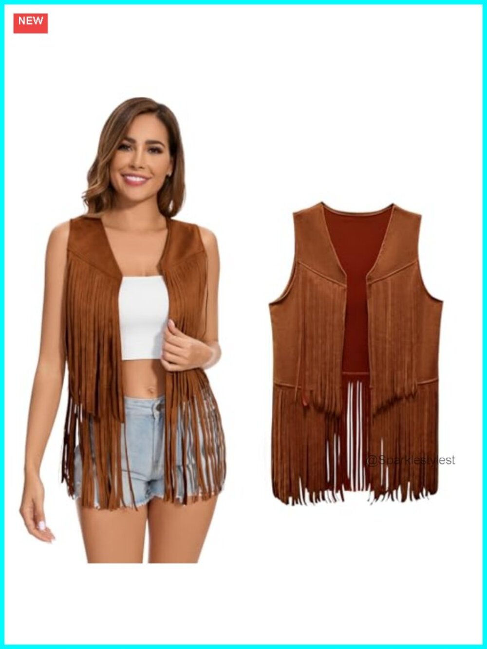 Faux Suede Fringe Vest Sleeveless Hippie Cowgirl Western Tassel Costume